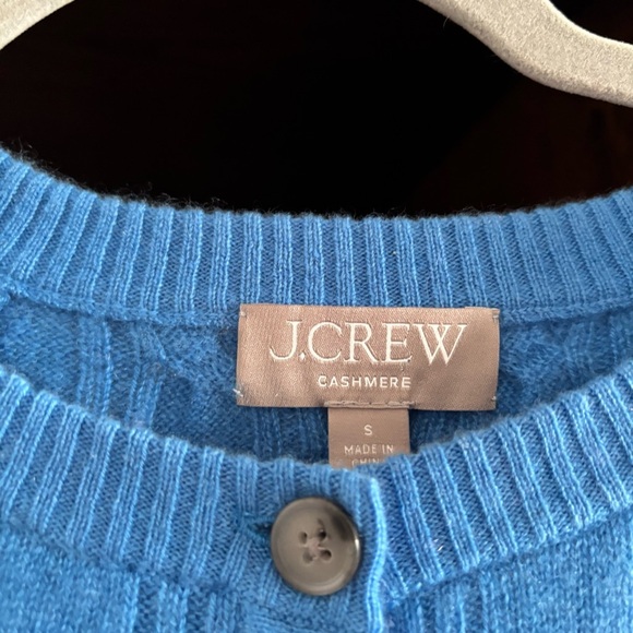 J. Crew Blue Cashmere Women’s Henley Cable Knit Short Sleeve Sweater - Picture 3 of 6